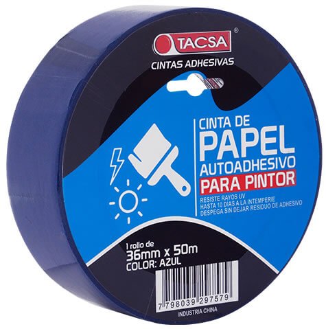 CINTAS ADHESIVAS DE PAPEL 36 mm. x  50  Mts. - AZUL