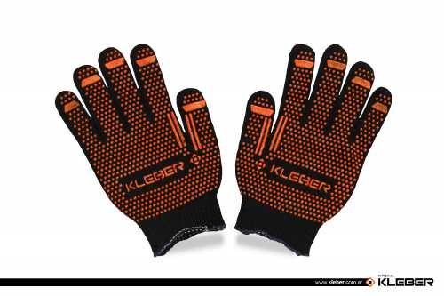 GUANTES DE ALGODON TEJIDOS ALGODON VERDE MOTAS NARANJA SUPER PESADS