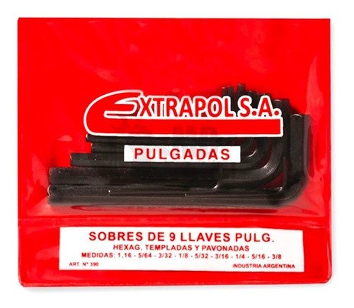 LLAVES HEXAGONALES TIPO ALLEN `EXT` 9 Pzas. PULG.. - 1/16 a 3/8